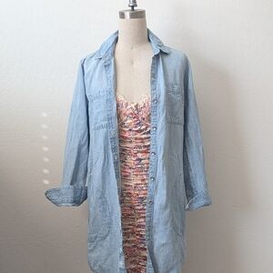 Gap 1969 Chambray Blue Long Sleeve Collared Button Down Shirt Dress Size Small